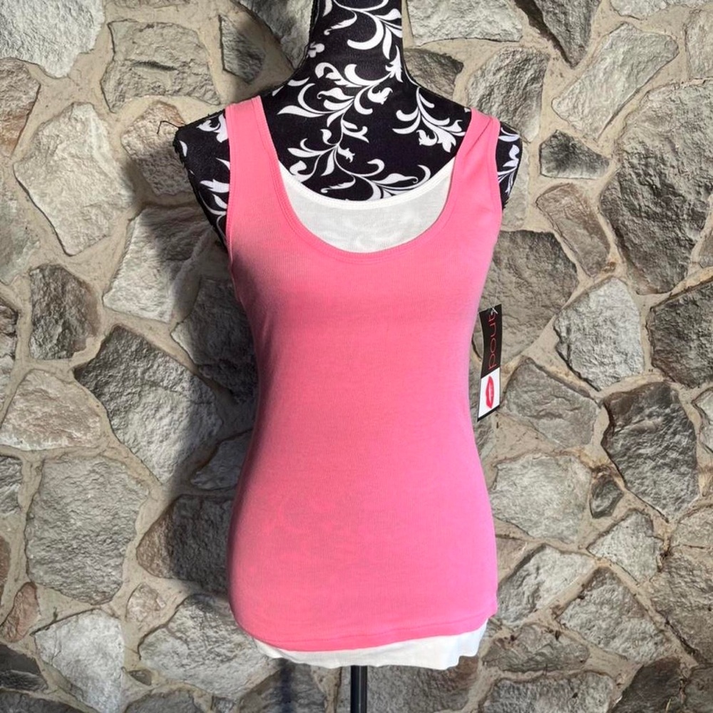 NWT Pout Pink & White Tank Top XL